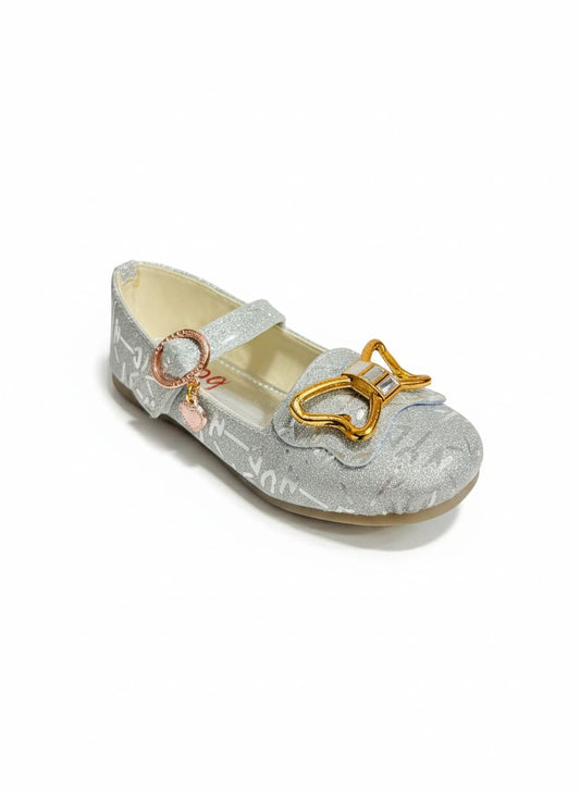 Girls Glittery Butterfly Fancy Shoes – Silver Party Wear Flats