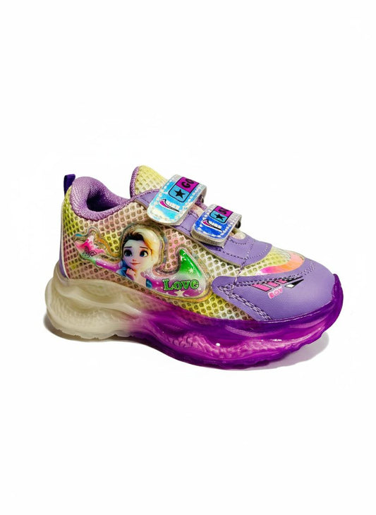 Kids LED Light-Up Cartoon Sneakers – Soft Mesh, Velcro Straps, Purple Glow Sole