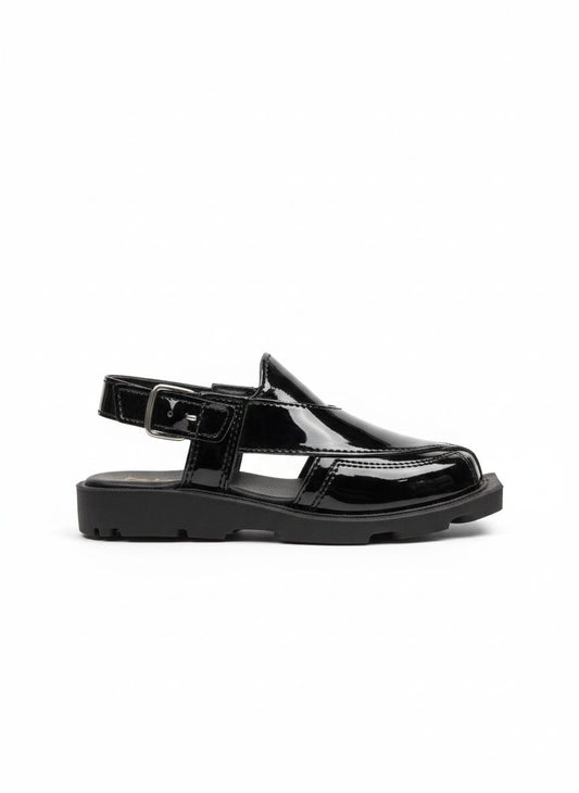 Stylish Black Patent Leather Sandal Shoes – Durable Sole | Steps Store”