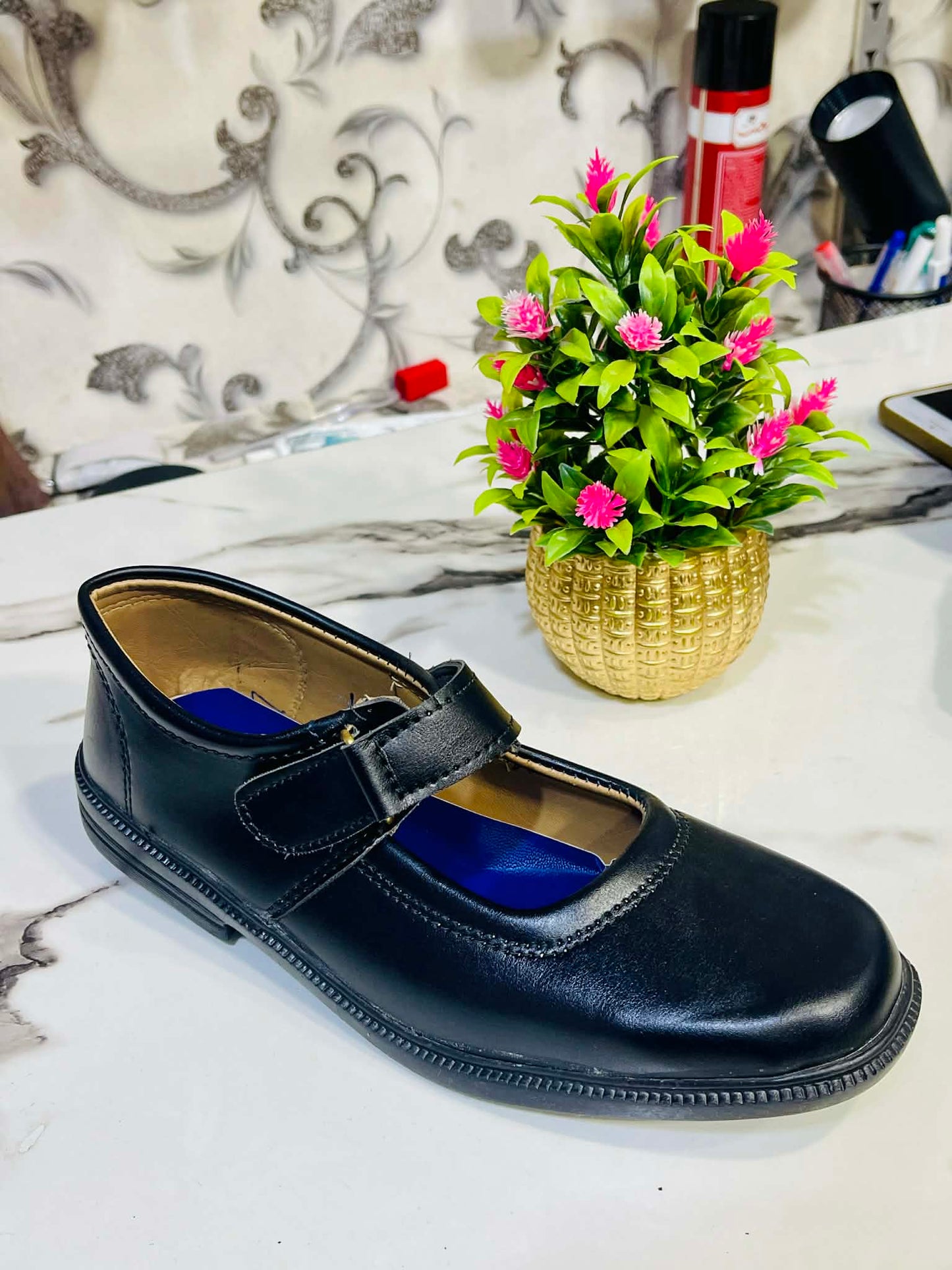 Classic Girls Black School Shoes with Comfortable Strap