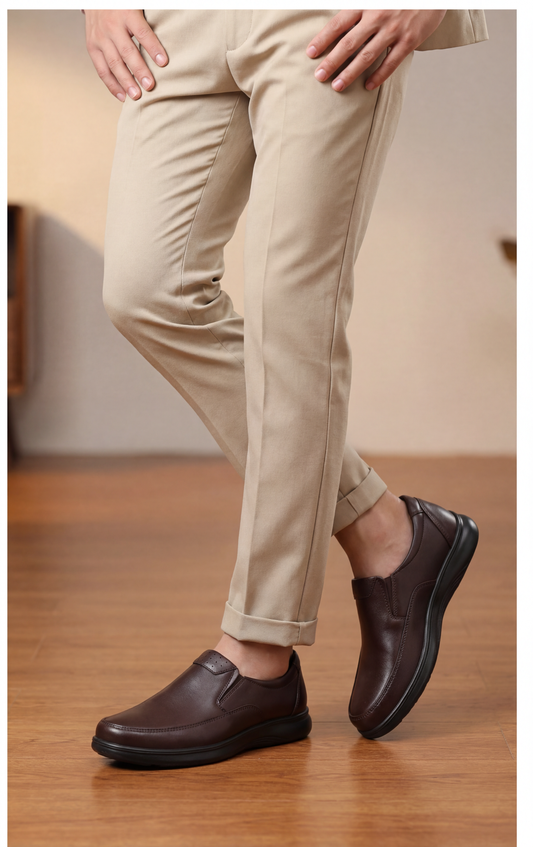 Men’s Classic Leather Comfort Slip-Ons – Deep Walnut