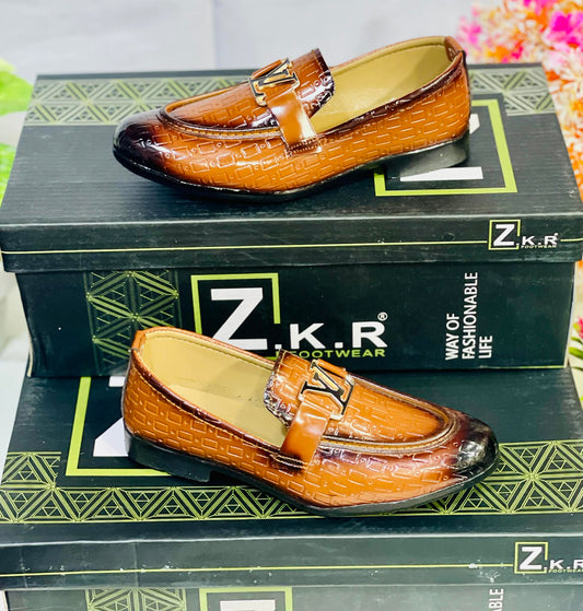 Z.K.R Premium Mens Glossy Brown Loafers – Stylish Buckle Design Formal Shoes