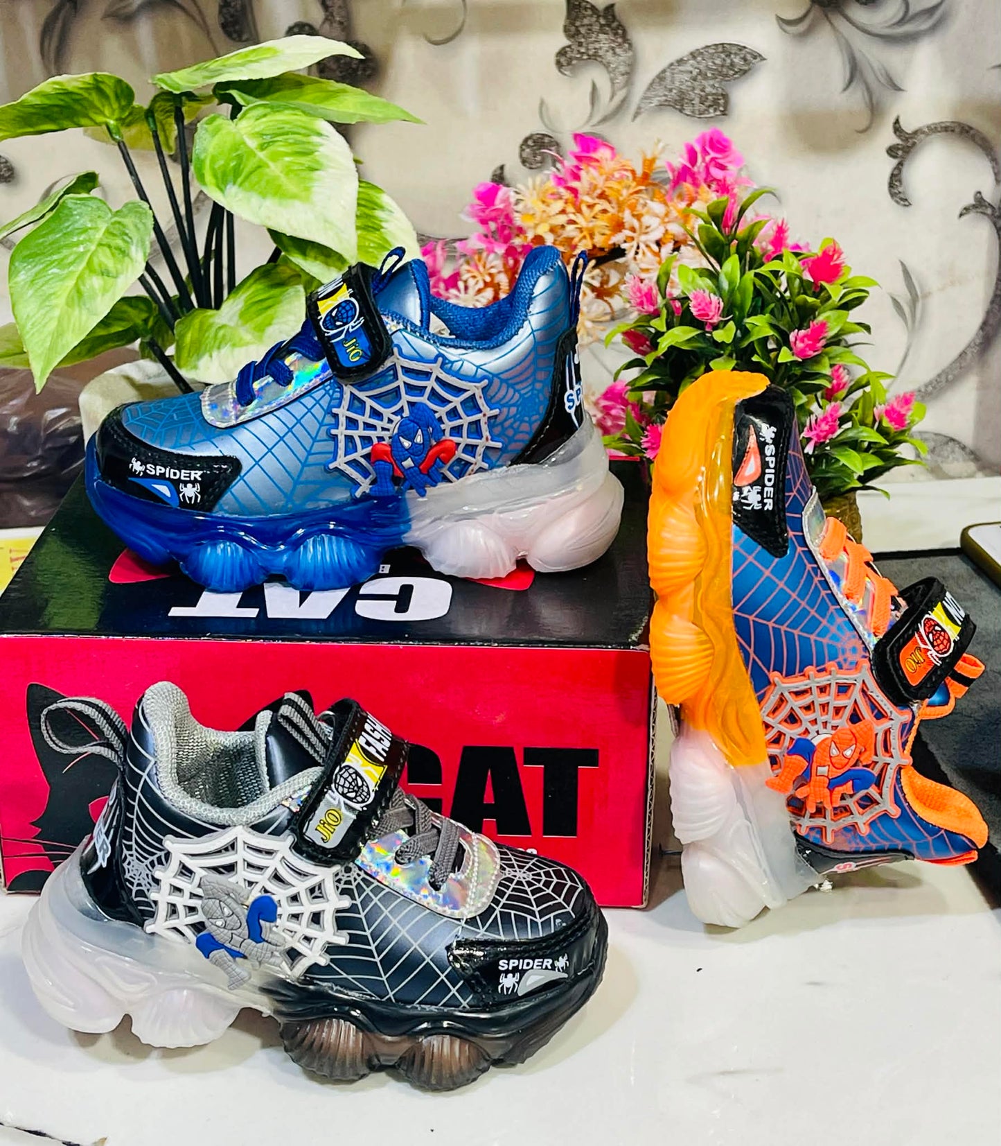 Kids Spider Web LED Lighting Shoes (8) Piece price 8000rs choose any color for your favourite.Wholesell Price