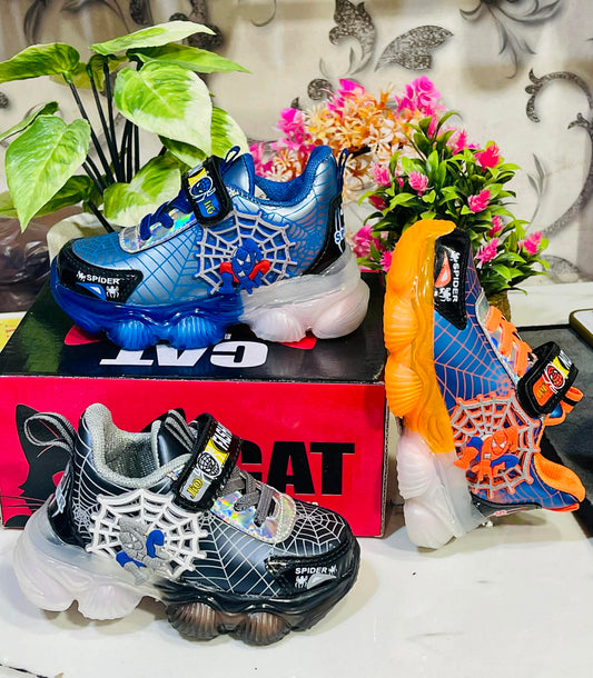 Kids Spider Web LED Sports Shoes – Soft Comfortable Sneakers for Boys