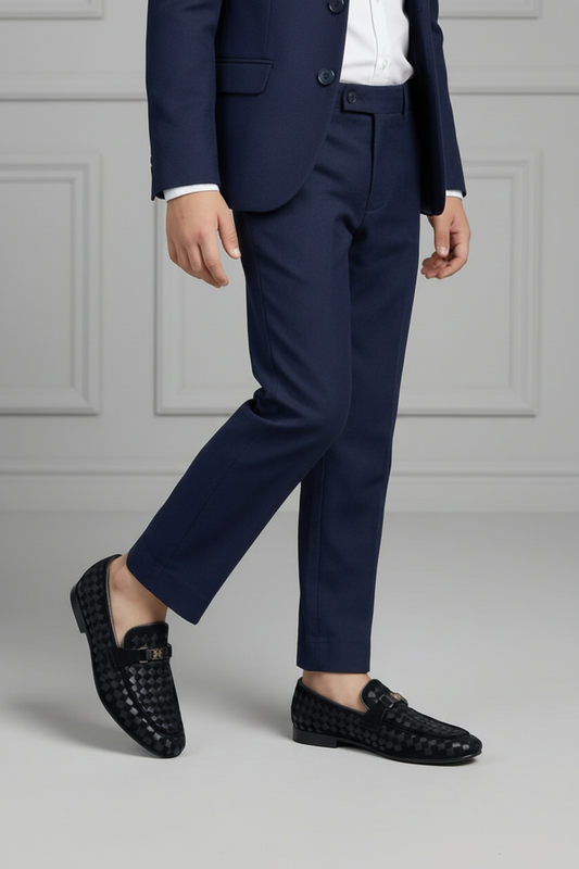 Black Checkerboard Weave Loafers – Premium Formal Slip-Ons