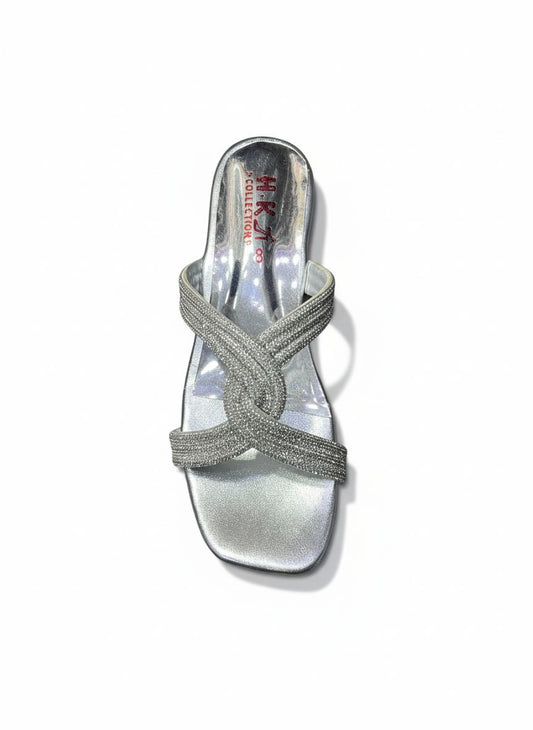 Shimmering Silver Rhinestone Slip-On Wedges for Weddings and Parties