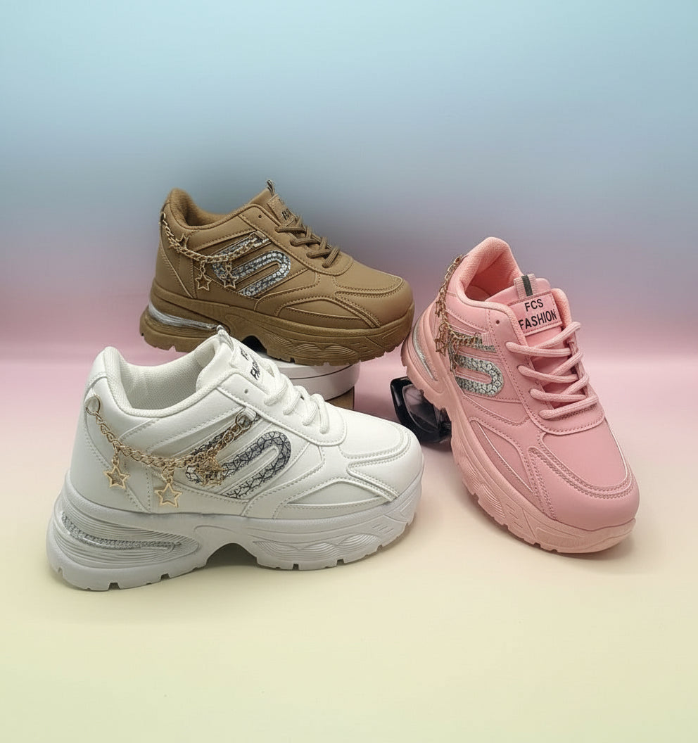 Girls Stylish Chunky Joggers with Chain Design – Fashion Shoes