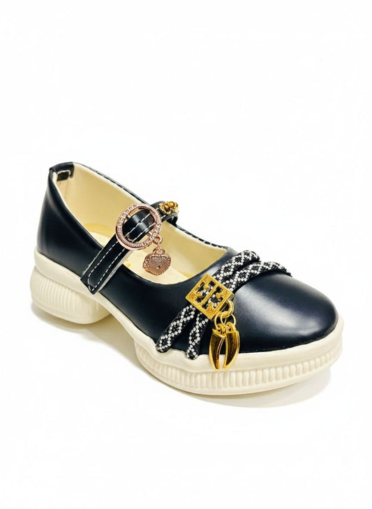 Baby Girl Black Fancy Charm Shoes – Premium Party Wear with Beaded Design