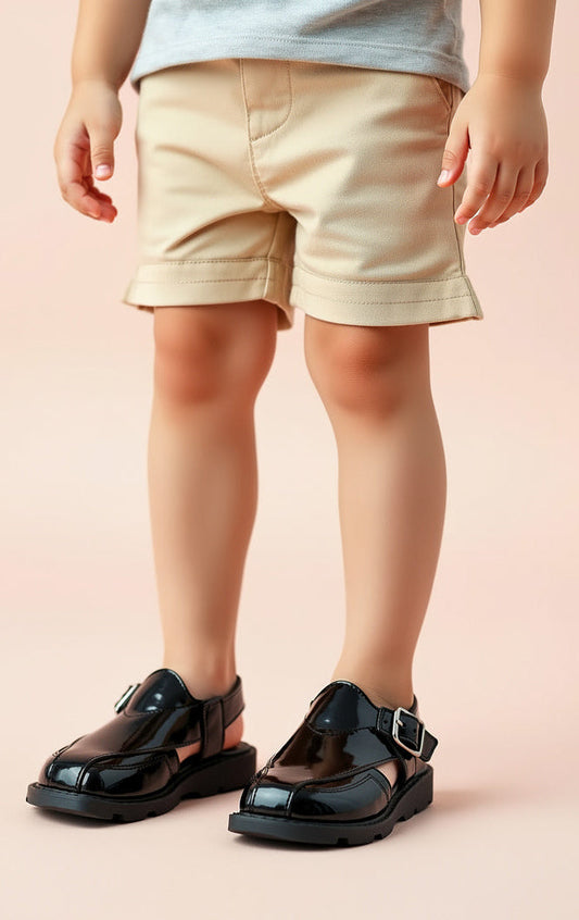 Stylish Black Patent Leather Sandal Shoes – Durable Sole | Steps Store”