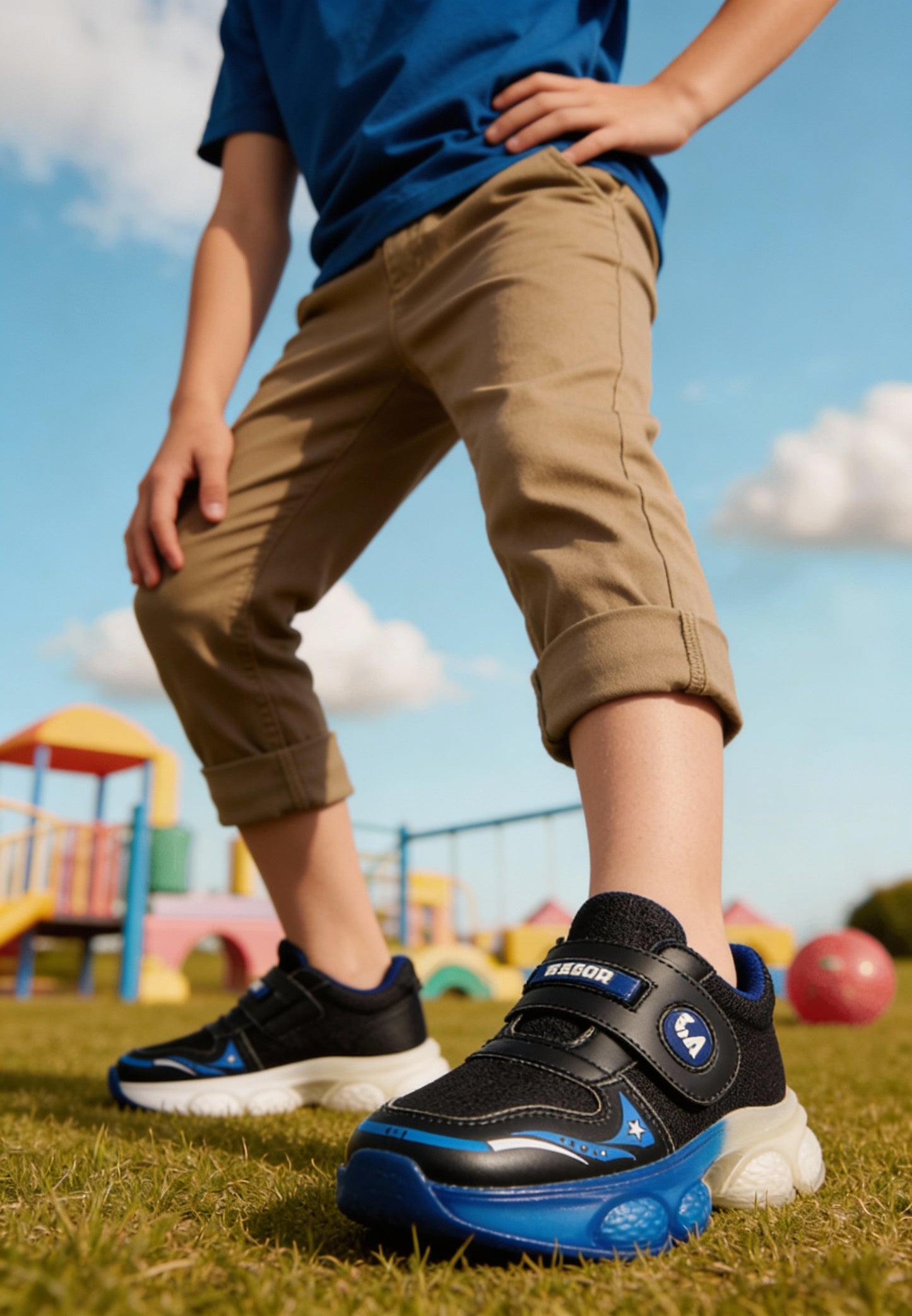 Kids AJ BECO Bubble Sole Jogers – Soft, Stylish & Velcro Strap Lighting Shoes