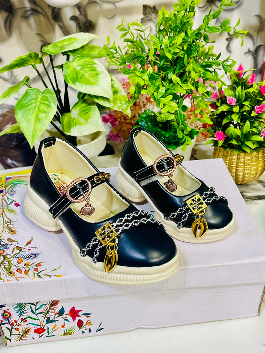 Baby Girl Black Fancy Charm Shoes – Premium Party Wear with Beaded Design